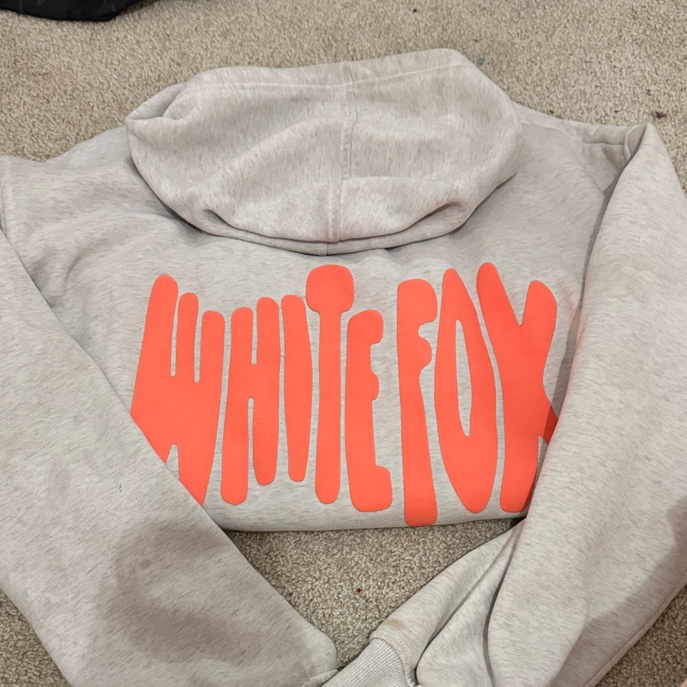 White Fox Boutique Gray Hoodie with Orange Logo